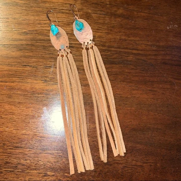 NWOT Artisan Turquoise, Copper, & Leather earrings - Picture 5 of 6